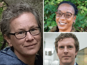 A collage of three headshots, two women and one man.