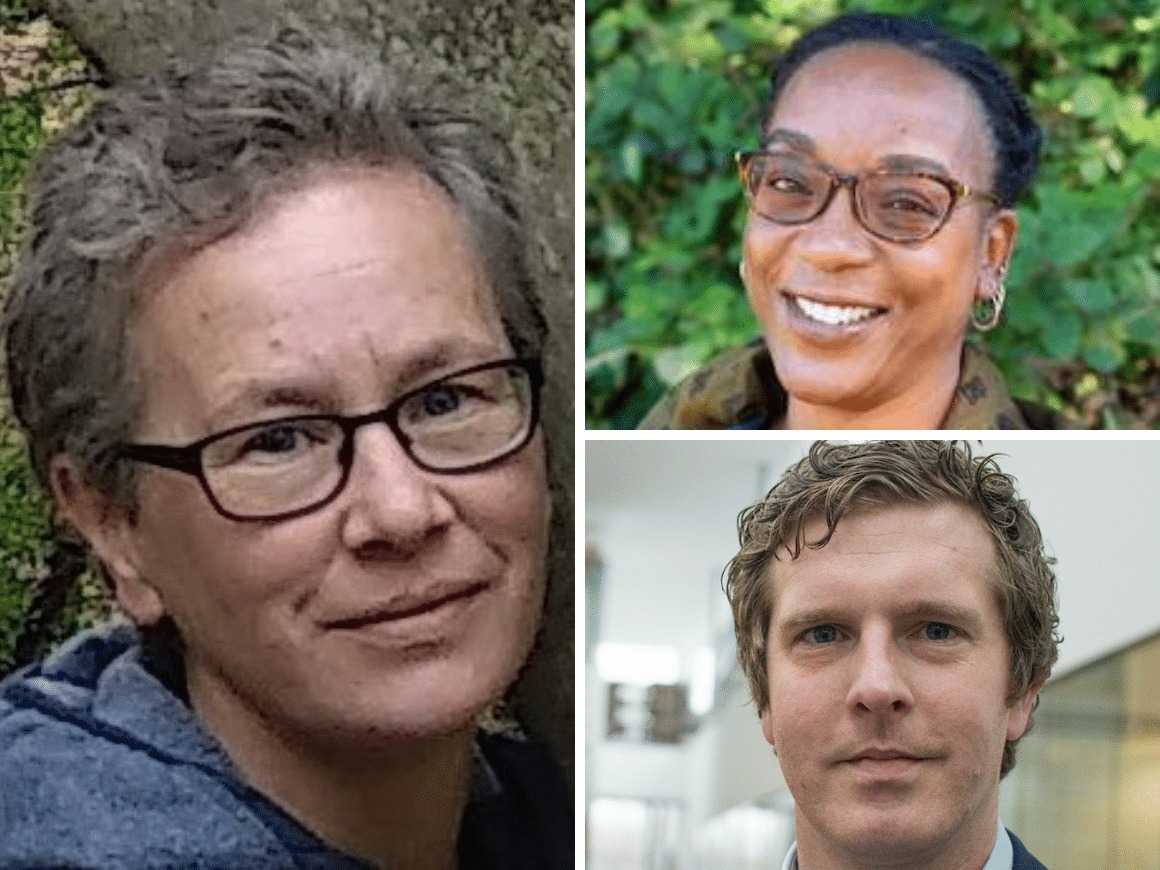 A collage of three headshots, two women and one man.