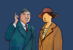 A cartoon image of Aneurin Bevan and Megan Lloyd George