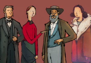 Cartoon drawings of the four people who inspired our Established Career Medals.