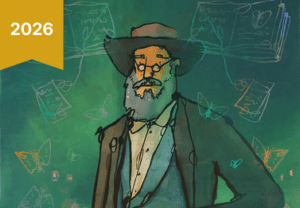 A cartoon image of Alfred Russel Wallace