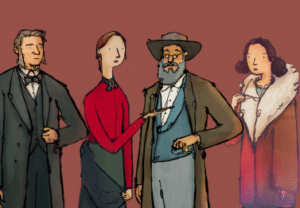 Cartoon drawings of the four people who inspired our Established Career Medals.