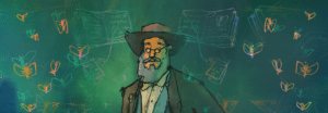A cartoon image of Alfred Russel Wallace