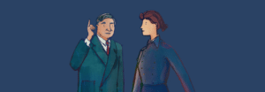 Cartoon images of Lady Rhondda and Aneurin Bevan.