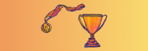 An illustration of a medal and a trophy.