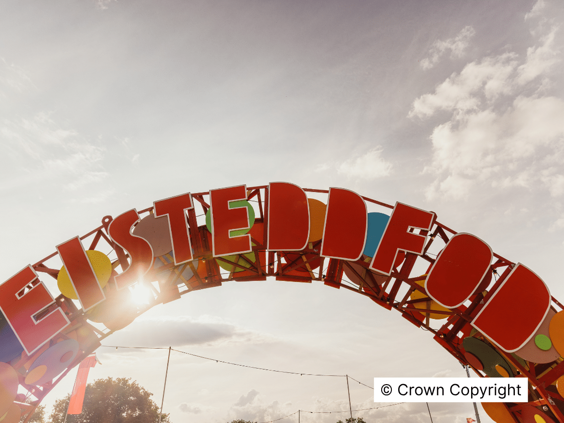 An archway made up of letters that spell Eisteddfod