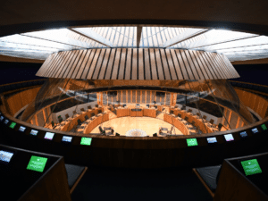 The debating chamber at the Senedd.